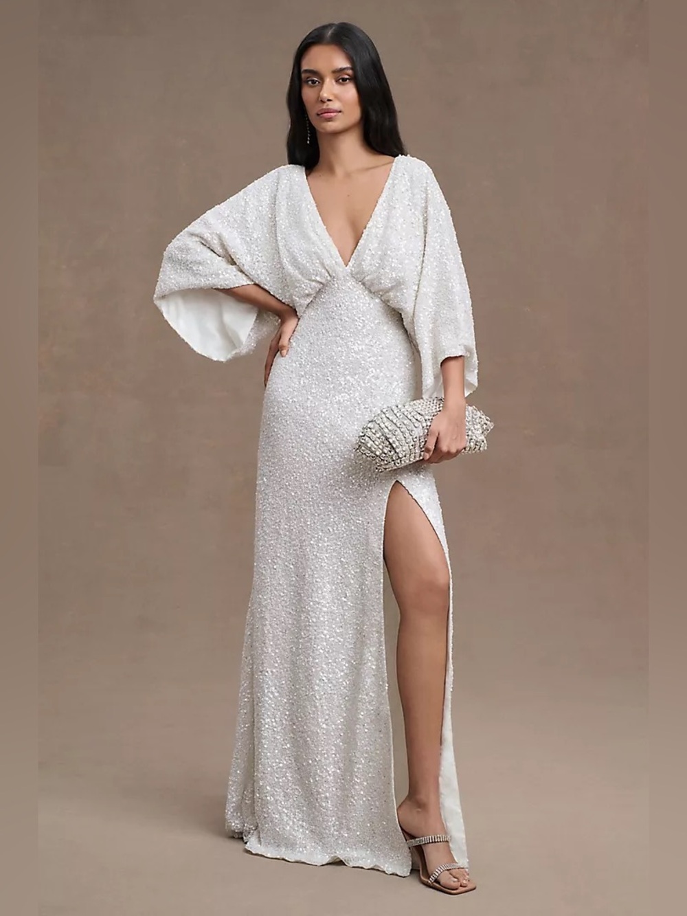 BHLDN Eleanora V-Neck Open-Back Sequin Column Gown